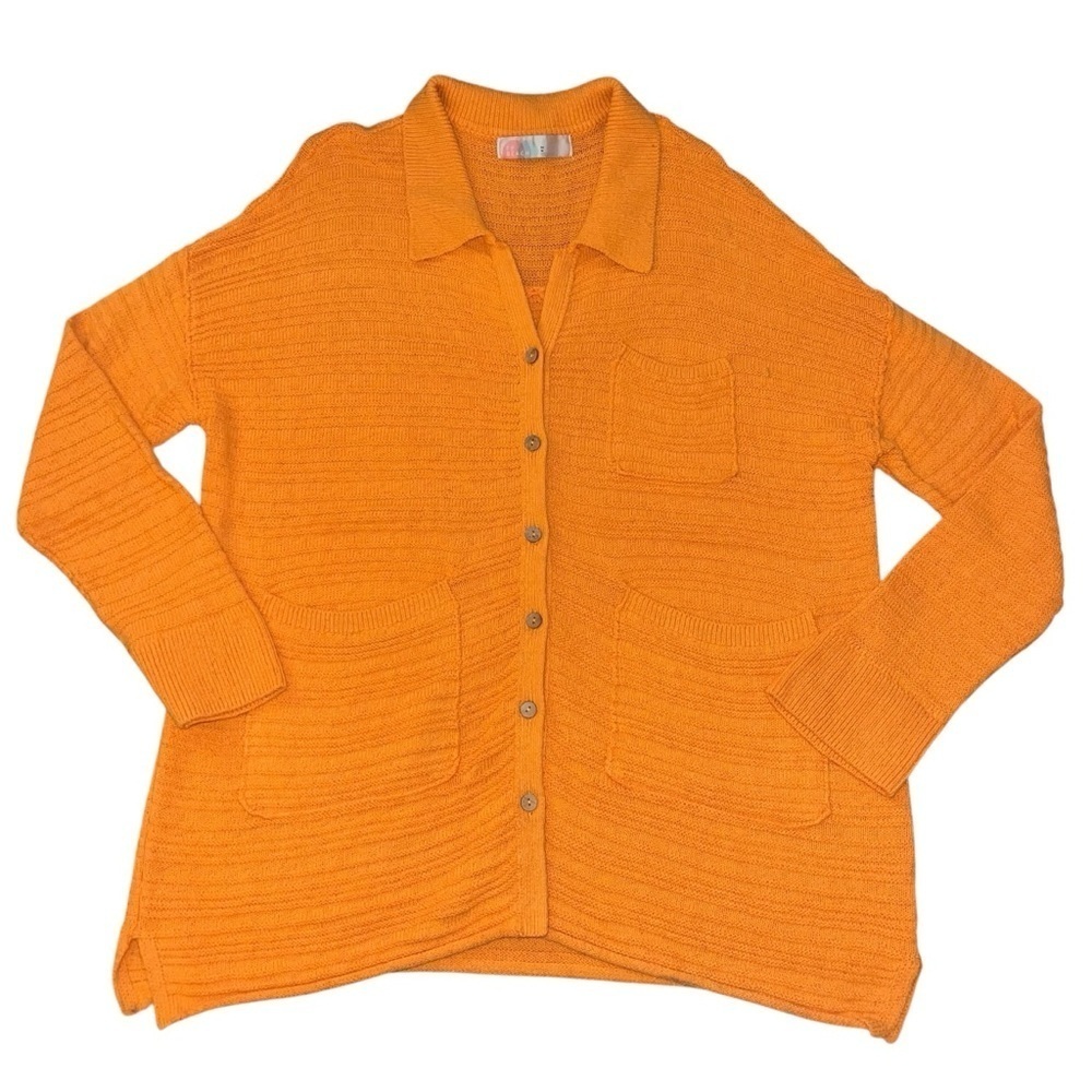 Free People FP Beach 🏖️☀️Day Dreaming Button-Up Cardigan in Malibu Orange🧡Medium